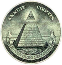 De Grootzegel van de Verenigde Staten wordt vaak aangevoerd als Illuminati logo, hoewel het helemaal niets met de historische Illuminati te maken heeft.