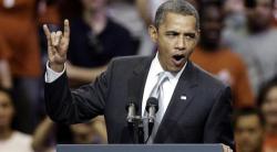 Obama die het Illuminati handsignaal maakt, vanzelfsprekend om zo de geheimhouding van de organisatie te verzekeren.